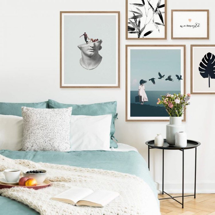 Murais para o quarto moderno azul claro preto branco