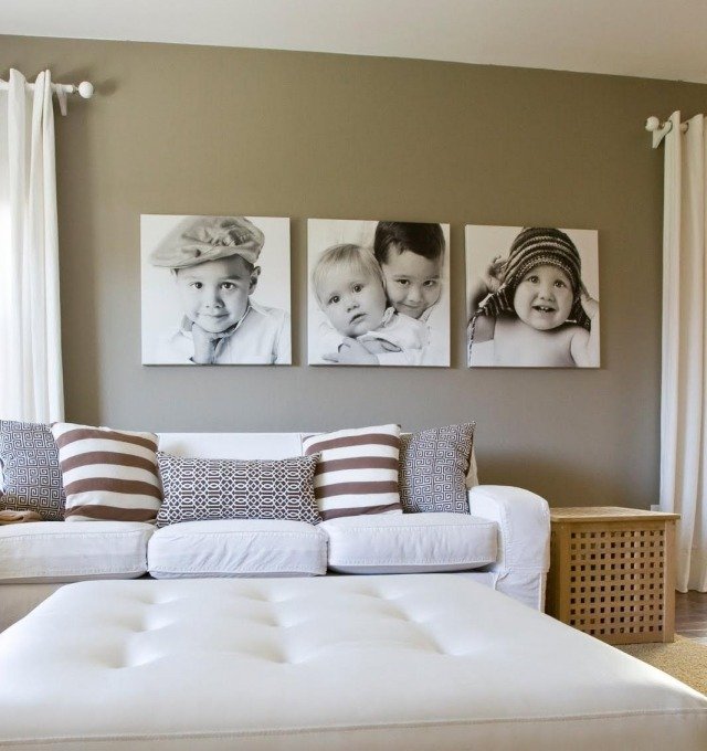 decoração de parede-ideias-sala-preto-e-branco-fotos-tela-crianças
