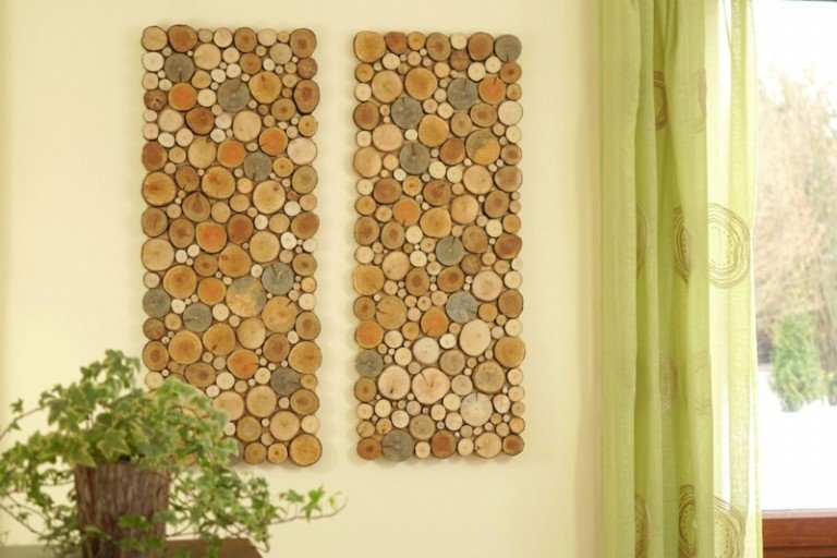 decoração de parede arruelas de madeira ideia ramos corte verniz arte da parede