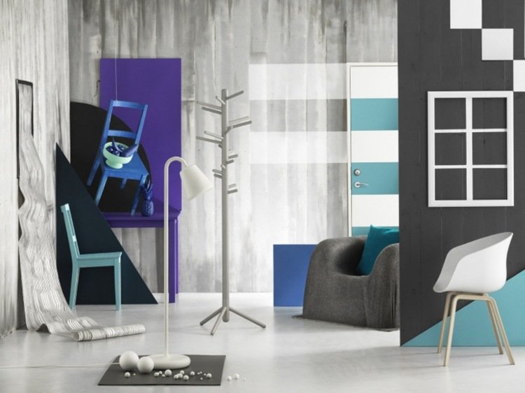 Cor da parede cinza-combinações-turquesa-branco-moderno-design-móveis ikea