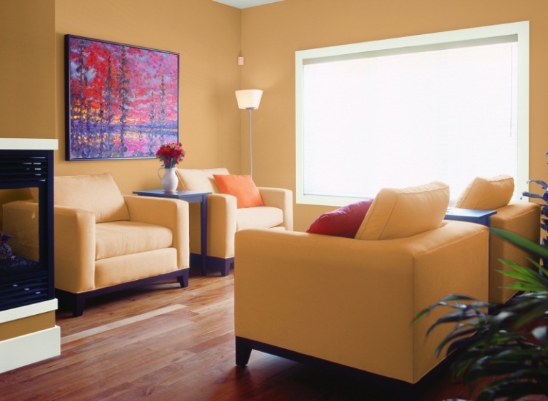 Mistura de cores de parede-sala de estar-laranja-amarelo