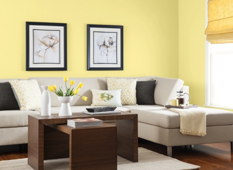 Cores da parede - sala de estar - amarelo - ideias neutras