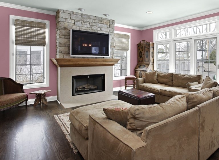 Cores das paredes - sala de estar - rosa - pintura - móveis bege
