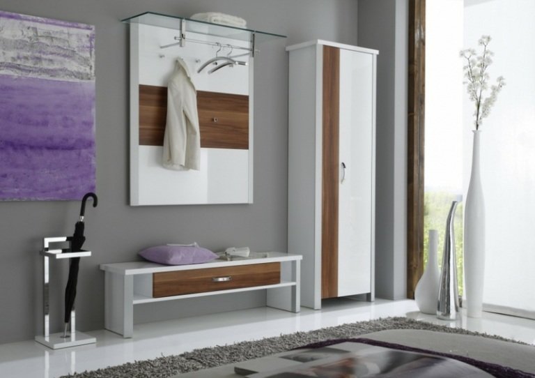 Armário de parede-design-mobília do corredor-madeira-branco-moderno