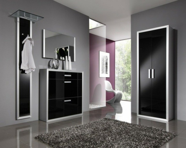 Armário de parede-design-black-glass-hall de móveis-designer