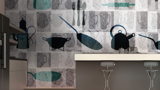 tendência-padrão-utensílios de cozinha-poliéster-cozinha-papel de parede-design-modernos-designs de parede