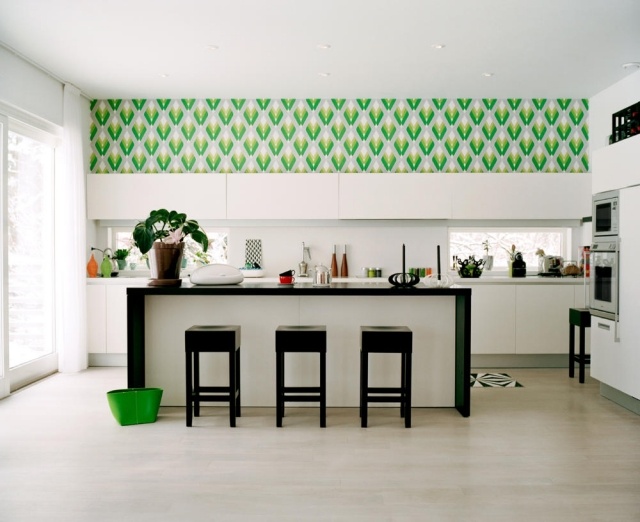 Paredes da cozinha-papel de parede-ideias-preto-branco-papel de parede-padrão-moderno