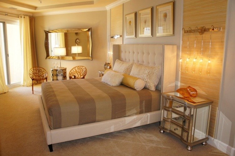 Design de parede com cores de ouro-fragmentos-cama-luz-cama