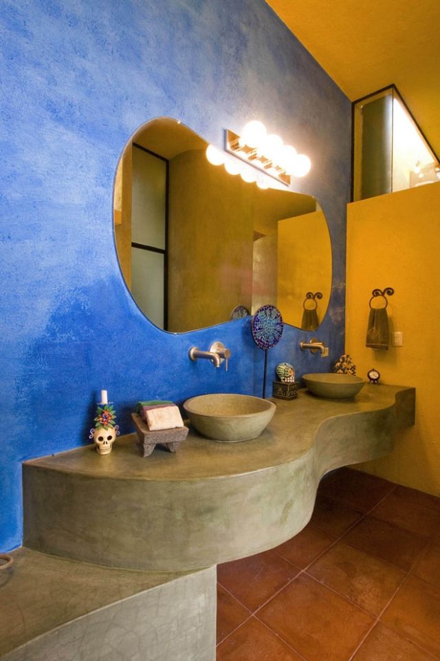 Tingimento de ouro com outras cores-azul-banheiro-parede-design-com-cores-ideias