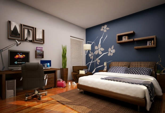 Quarto-design-com-parede-design-piso de madeira