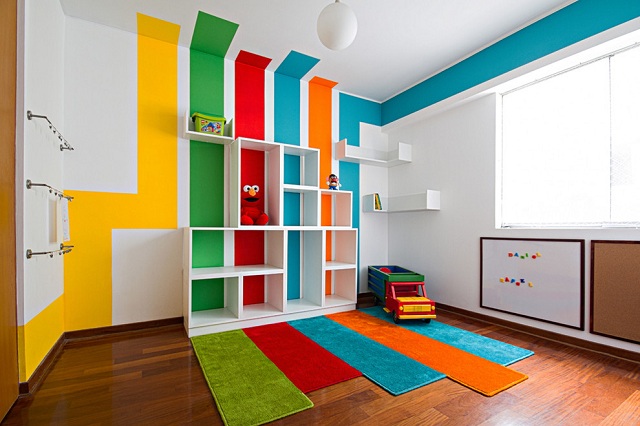 Idéias de design de listras de padrão de parede de quarto infantil