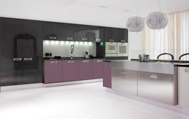 painéis de parede-cozinha-espelho de cozinha-moderno-preto-branco-roxo-alto brilho