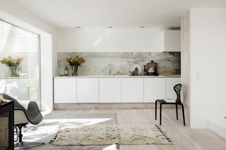 painéis de parede-cozinha-cozinha-espelho-moderno-motivo-concreto-parede-papel de parede