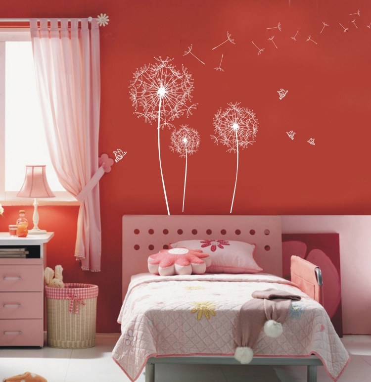 wall-decal-dandelion-deco-child room-pink-furniture-red-wall