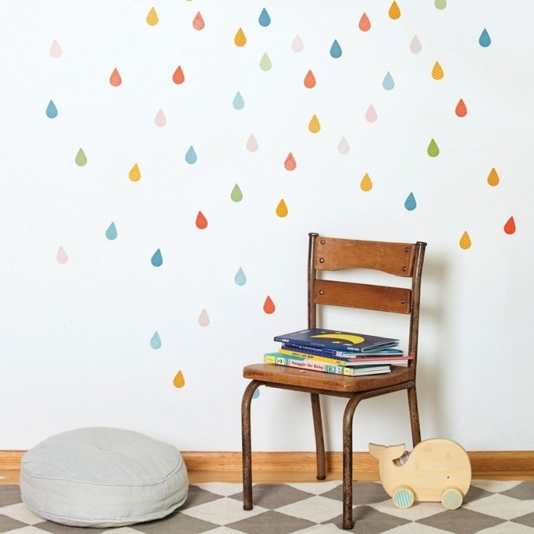Decalques de parede para o quarto do bebê-gotas-chuva-arco-íris-cores-cadeira-assento-almofada-parede
