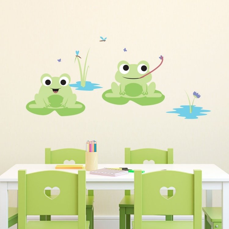 Tatuagens de parede para o quarto do bebê -frogs-green-bright-funny-fly-chains