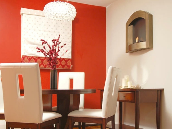 elegante-sala de jantar-laranja-parede