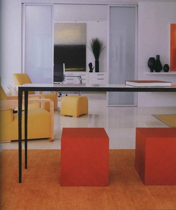 Mobiliário de escritório moderno-laranja-amarelo