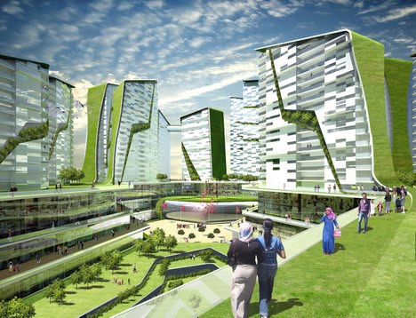 arquitetura futurista verde