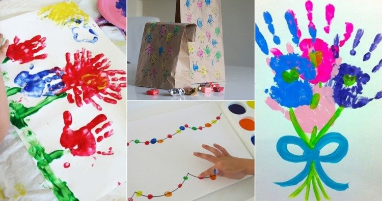 Idéias fáceis de pintura para crianças com impressões de mãos e dedos