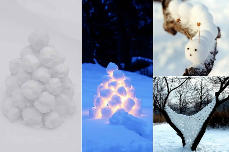 Idéias do que você pode construir com neve - decore o jardim com globos de neve