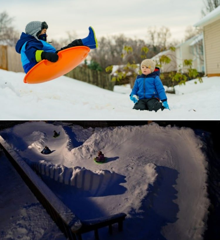 Slide com neve acumulada no jardim - Dicas & amp; Truques