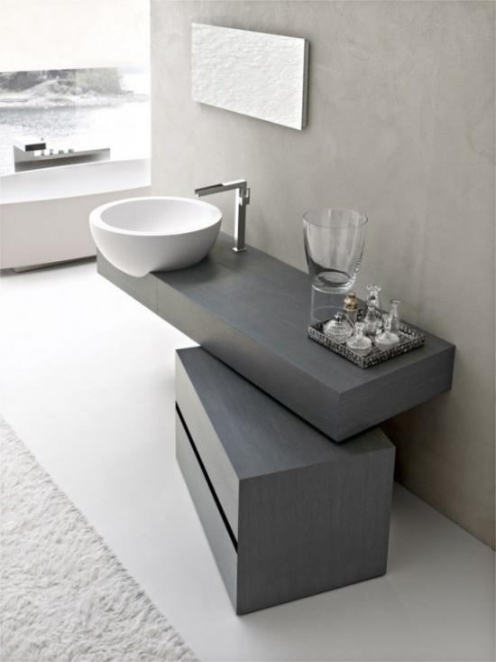 ilusão de ótica de design original de superfície cinza do banheiro