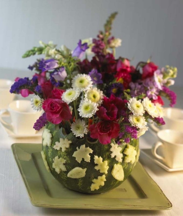 melancia-vaso-escultura-decoração-cheia de flores