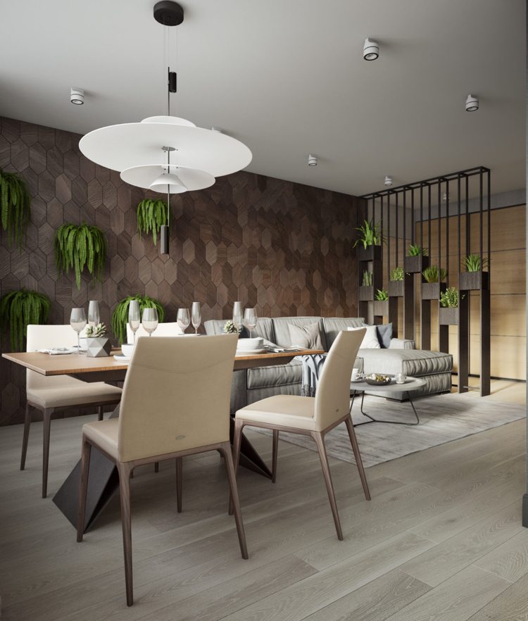 branco cinza bege mesa de jantar sala de estar conceito de vida aberta