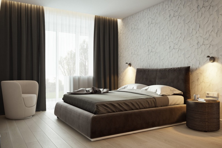branco cinza bege cama quarto iluminação indireta moderna