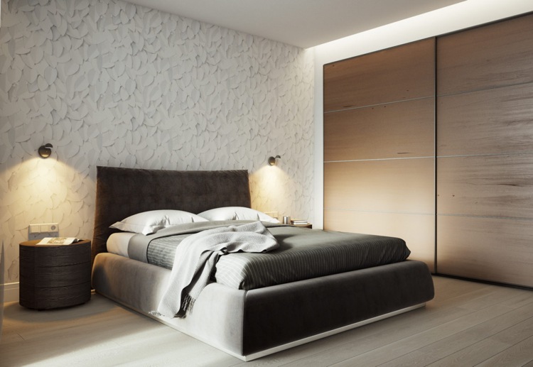branco cinza bege quarto de madeira armário embutido cama