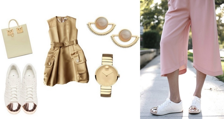 branco-tênis-combinar-senhoras-dourado-renda-rosa-cullote-calça-calça-bege-vestido