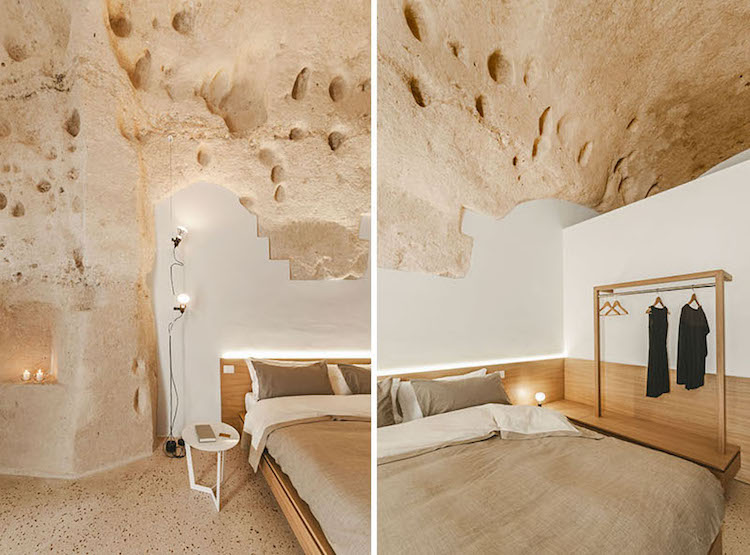 branco-parede-pintura-natural-madeira-móveis-gruta-quarto-cama de hotel