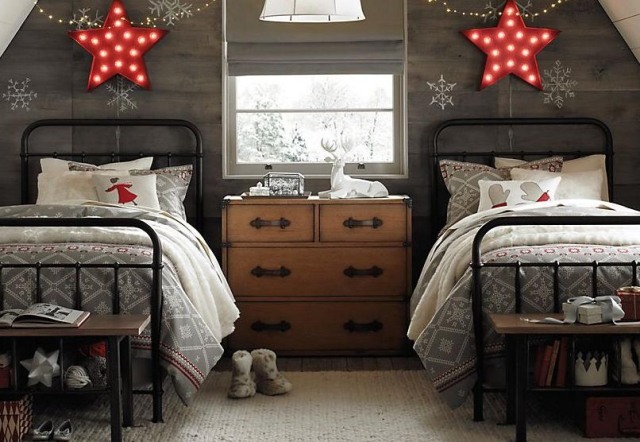 decoração de natal quarto infantil estrelas luminosas cama estrutura de metal