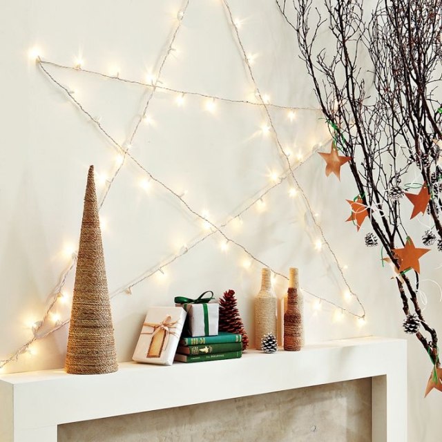 faça você mesmo as decorações de parede de natal com luzes de fada