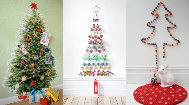 Decoração de parede de Natal com guirlandas em formato de árvore