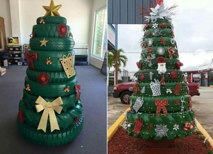 Decoração de Natal para pneus de automóveis para dentro e para fora - Árvores de Natal com uma diferença