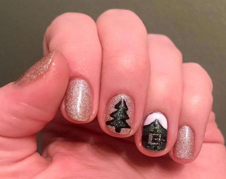 Idéias de design de unhas para unhas curtas Instruções de design de unhas de árvore de Natal