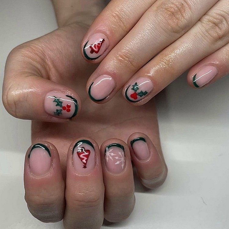 Unhas francesas de natal para unhas curtas unhas de árvore de natal