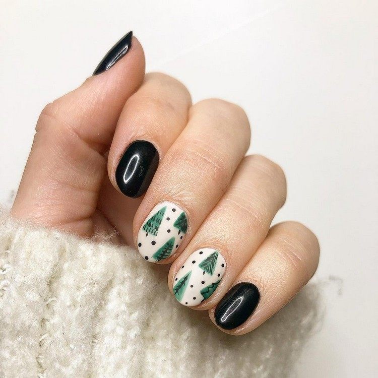 Unhas de Natal para unhas curtas Instruções de design de unhas para árvore de Natal