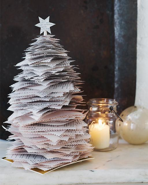 conserte a árvore de natal você mesmo, páginas de livro vintage, ideia de corte
