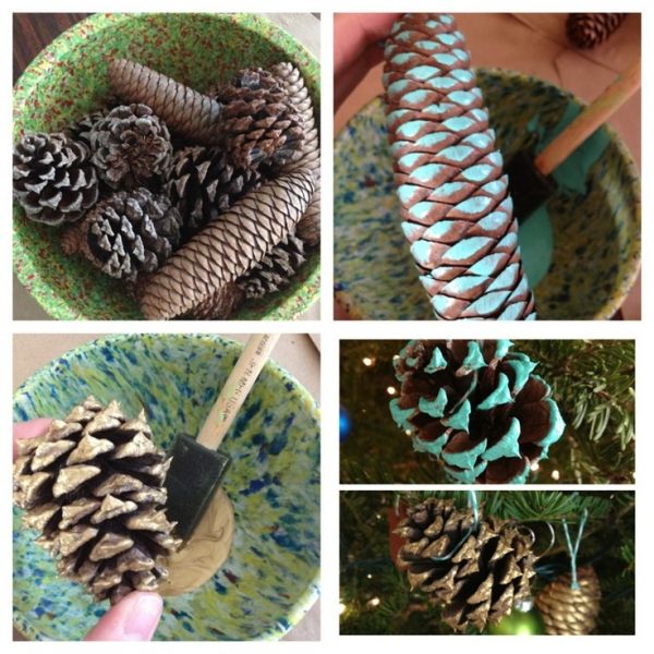 pinte cones enfeites de árvores funileiro ideia de natal