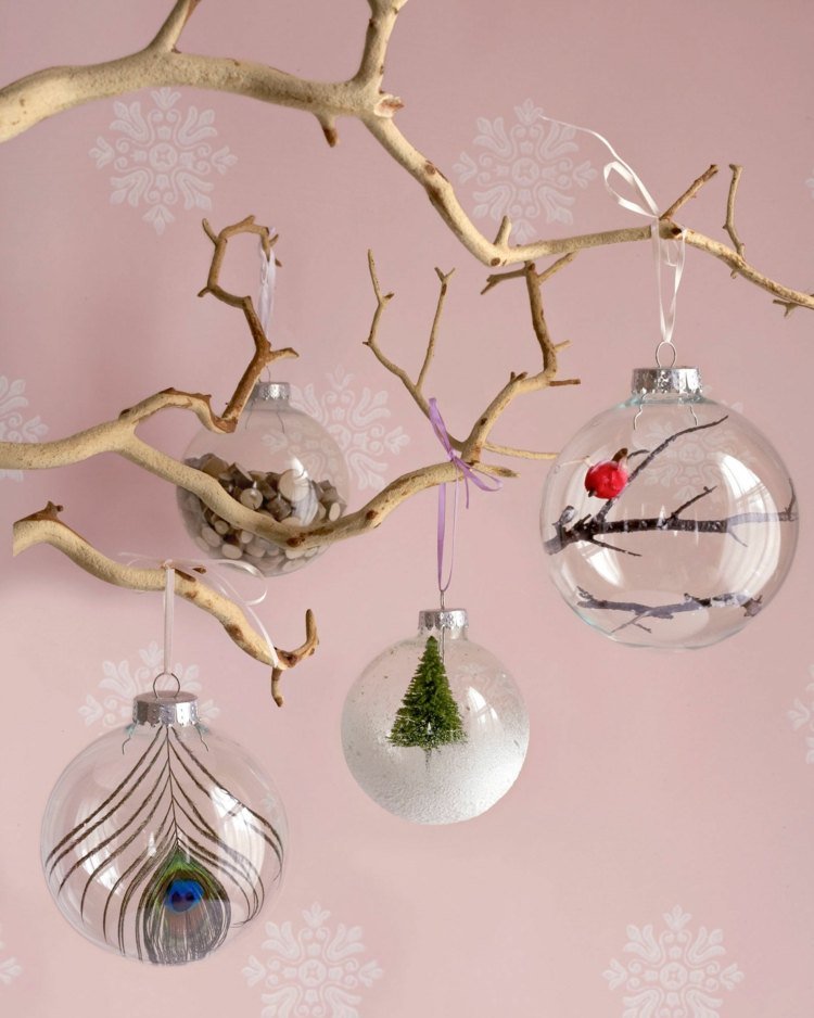 Decorações de Natal-Tinker-Baubles-Transparente-Enchimento-Pena