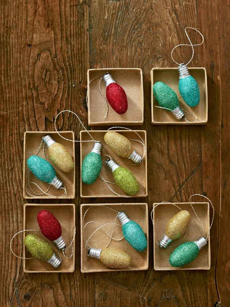 Christmas-decoration-funile-light-bulbbs-colorful-glitter-tree ornaments-idea