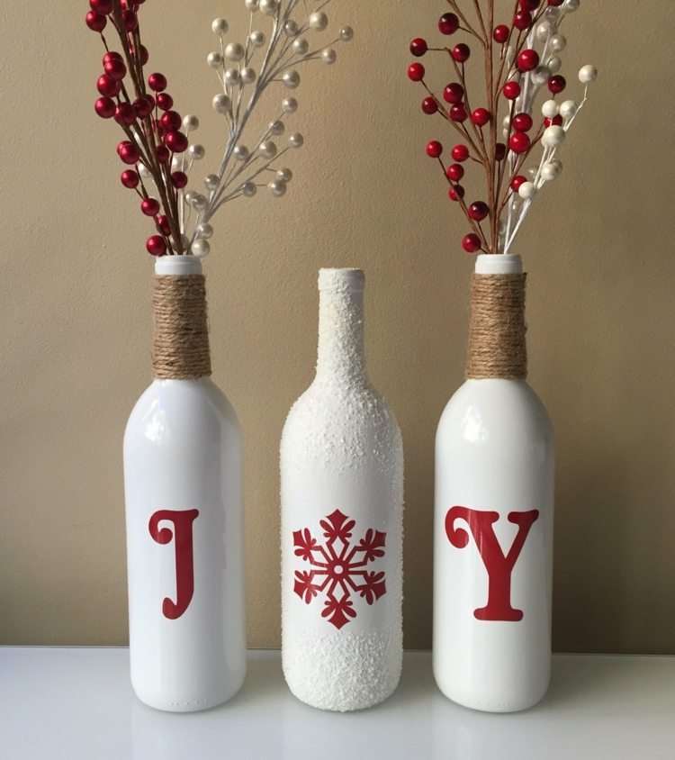 natal-decoração-funil-garrafas-tinta-branco-cor-letras-vaso