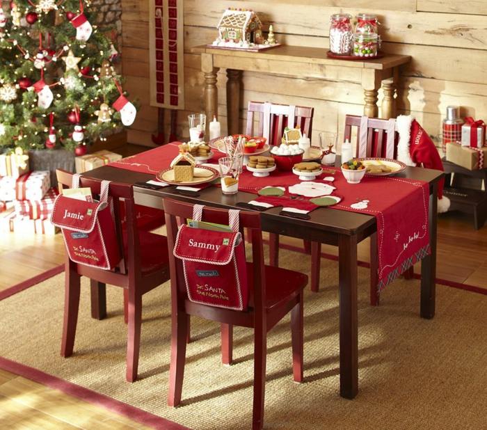 Idéias de decoração de mesa de Natal área de jogo cor vermelha