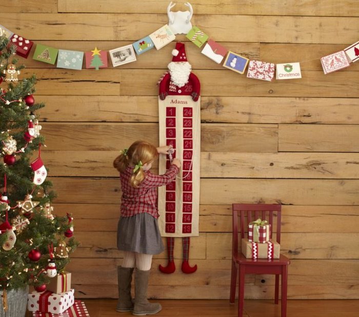 Calendário de advento do Papai Noel com ideias de decoração de parede