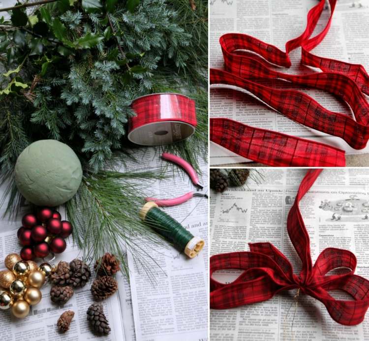 Faça você mesmo as decorações de Natal beijando-bola-porta-coroa-alternativa-manual-instruções-imitar