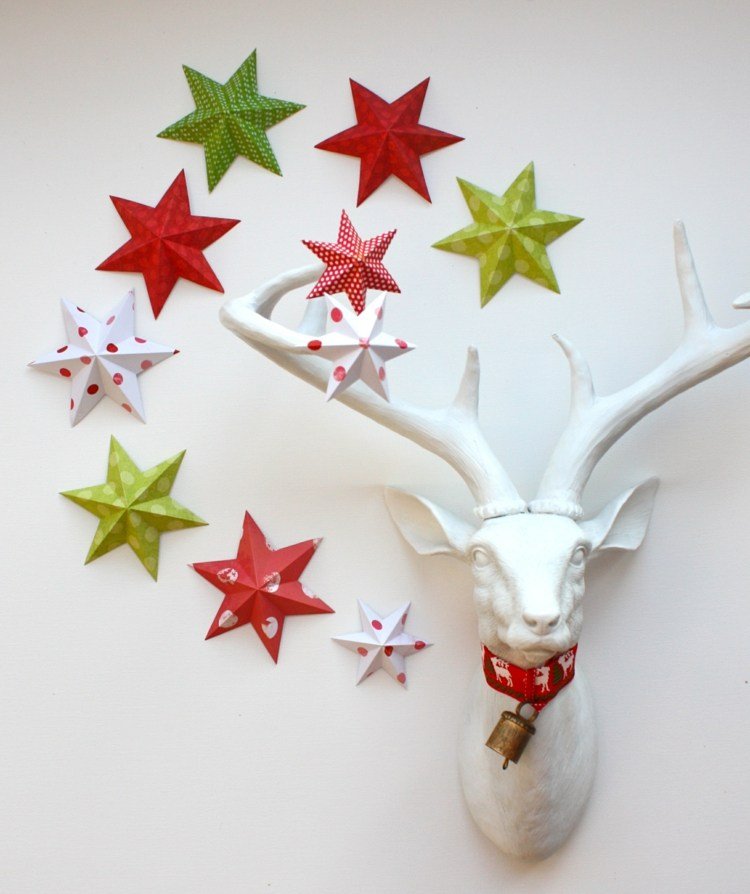 faça você mesmo decorações de natal estrelas de papel cores de natal renas