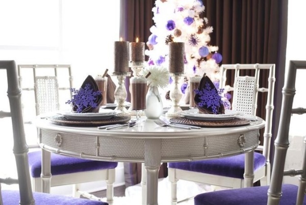 Candelabro de mesa de decoração de Natal roxo branco prata velas